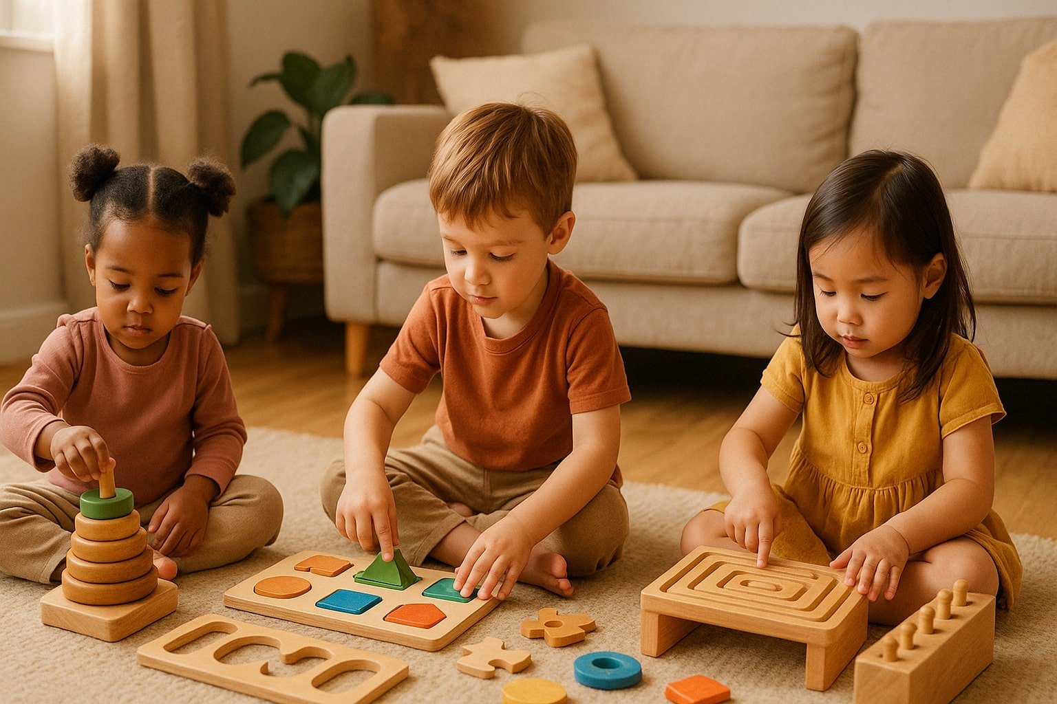 Children playing with Montessori toys at home - Learn & Toys