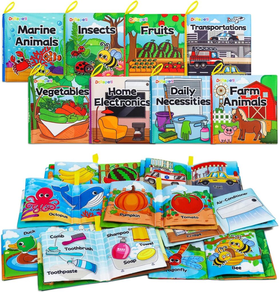 Libros de tela y cartón con texturas para bebés