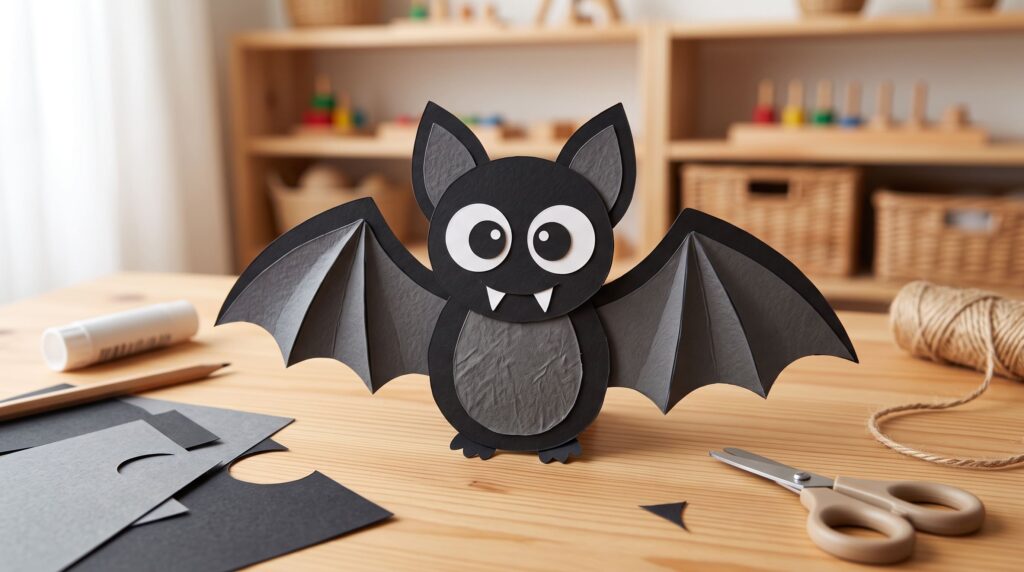 Murciélago de cartulina, manualidad de Halloween para niños