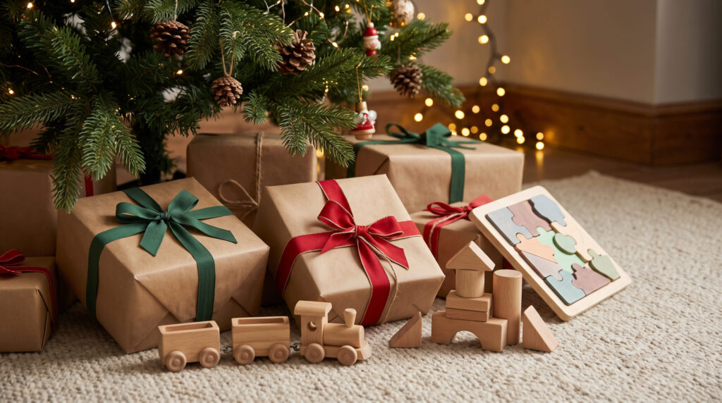 Regalos envueltos en papel kraft para niños de 11 y 12 años